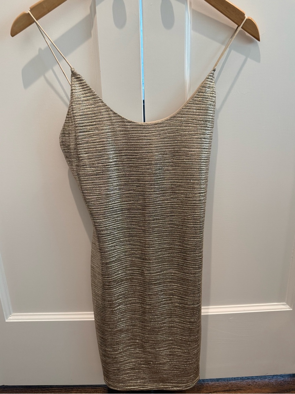 Alice + Olivia Metallic Gold Ribbed Slip Mini Dress